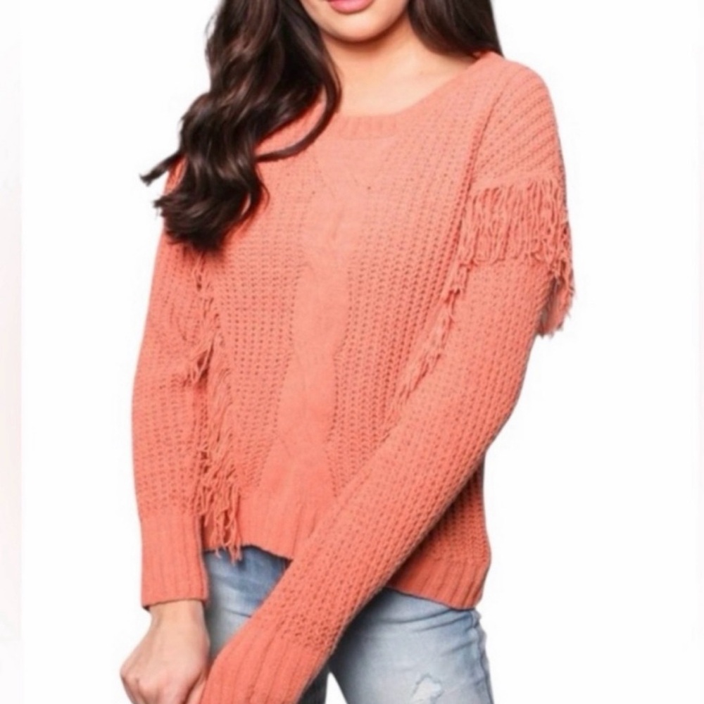 B Flawless Peach Large NEW FRINGE SWEATER - Size M